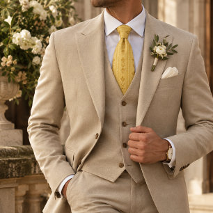 Butter Yellow Gold Acanthus Leaf Column Print Tie