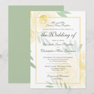 Butter Yellow & Gold Boho Roses Formal Wedding Invitation