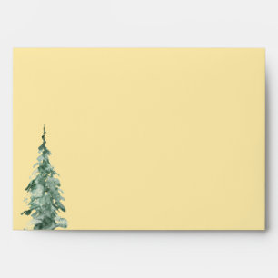 Butter yellow & Green Watercolor Christmas Tree Envelope
