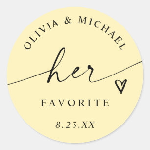 Butter Yellow Her Favorite Wedding Treat Bag Classic Round Sticker