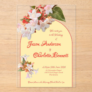 Butter Yellow & Honeysuckle Photo Wedding Acrylic Invitations