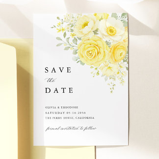 Butter Yellow Ivory Floral Wedding Save The Date