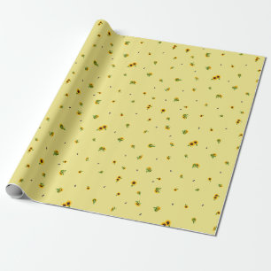 Butter Yellow Japanese Sunflower Floral Pattern Wrapping Paper