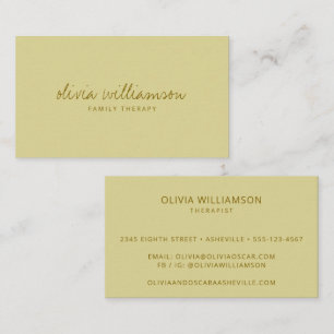 Butter Yellow Modern Minimalist Script Therapist Business Card