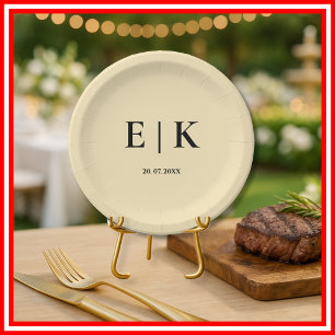 Butter Yellow Monogram Wedding Paper Plate