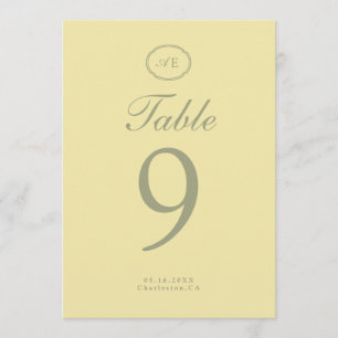Butter Yellow Monogram Wedding Table Number
