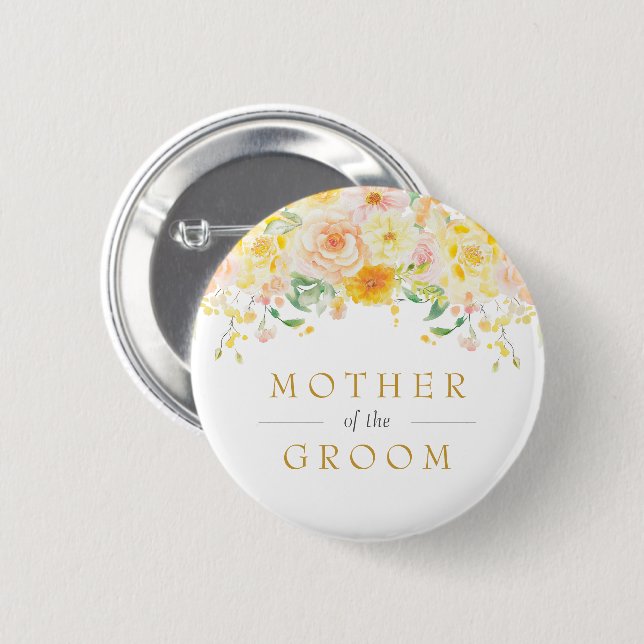 Butter Yellow Mother of the Groom Bridal Shower 6 Cm Round Badge (Front & Back)