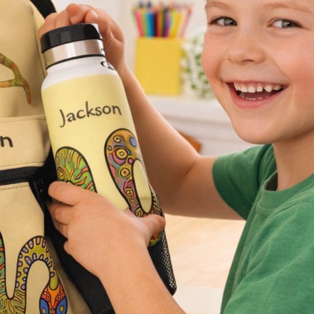Butter Yellow Multi-coloured Snake Graphic  Water Bottle (Creator Uploaded)
