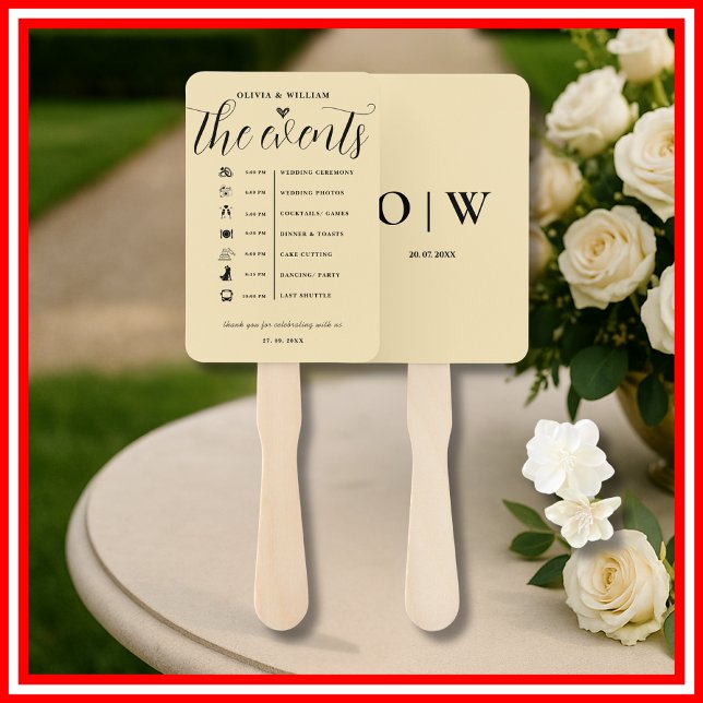 Butter Yellow Order of Events Wedding Program Hand Fan (Creator Uploaded)