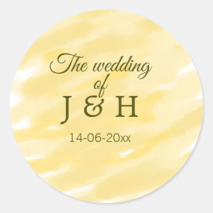 Butter yellow pastel the wedding of couple name le classic round sticker
