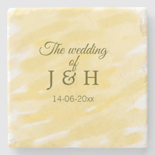Butter yellow pastel the wedding of couple name le stone coaster