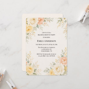 Butter Yellow Peach & Ivory Floral Bachelorette Invitation