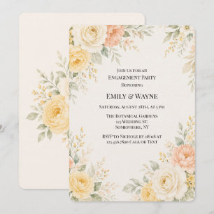 Butter Yellow Peach Ivory Floral Engagement Party Invitation