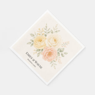 Butter Yellow Peach & Ivory Floral Wedding Napkin