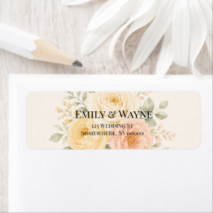 Butter Yellow Peach & Ivory Floral Wedding Return Address Label