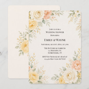Butter Yellow Peach & Ivory Floral Wedding Shower Invitation