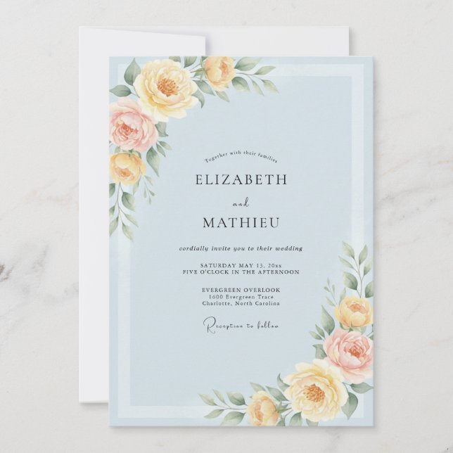 Butter Yellow Peony Wedding Invitation (Front)