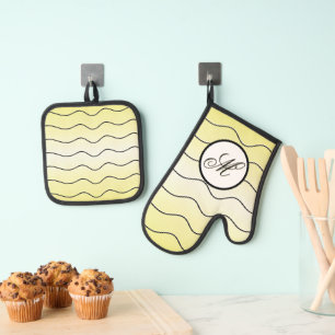 Butter Yellow Personal Family Initial Oven Mitt & Pot Holder Set