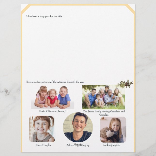 Butter Yellow Pine Fern Christmas Letter & Photos Custom Letterhead (Back)