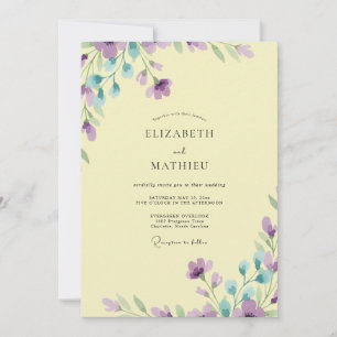 Butter Yellow Purple Wildflower Wedding Invitation