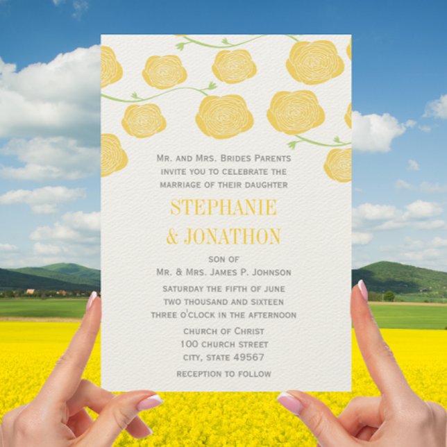 Butter Yellow Ranunculus Rose Wedding Invitation (Creator Uploaded)