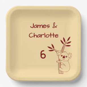 Butter Yellow Red Australian Animals 6th Birthday Paper Plate
