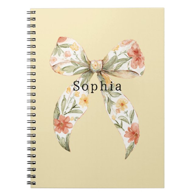 Butter Yellow Red Floral Bow Notebook (Front)