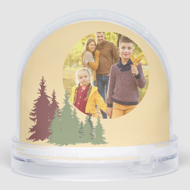 Butter Yellow Red & Green Pine Tree Christmas Snowglobe (Back)