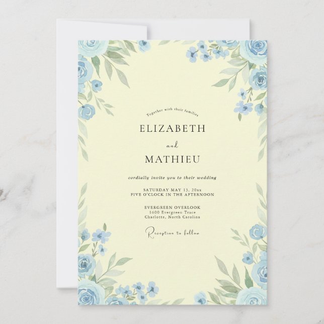Butter Yellow Romantic Floral Wedding Invitation (Front)