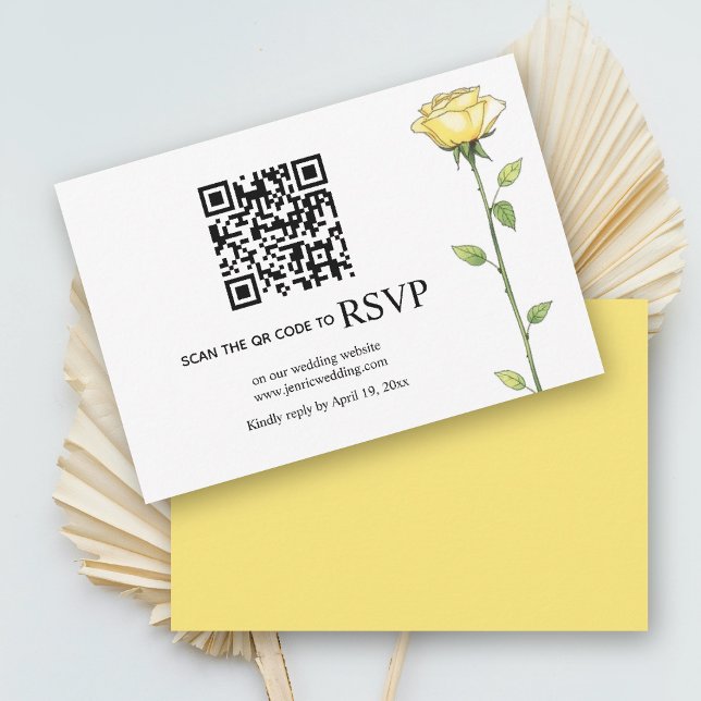 Butter yellow rose flowers QR code floral wedding RSVP Card (Creator Uploaded)