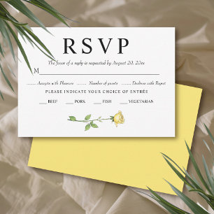 Butter yellow rose flowers romantic floral wedding RSVP card