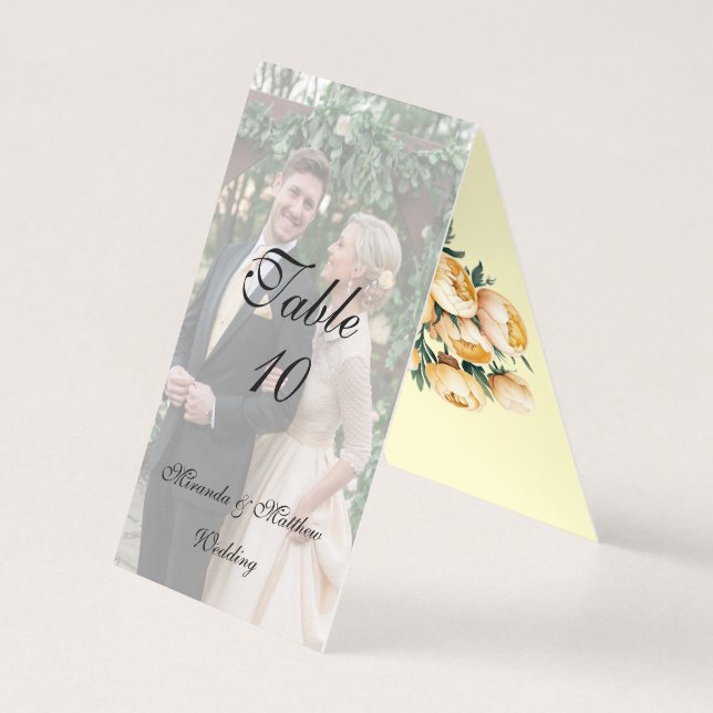 Butter-Yellow Roses Wedding Photo Table Number (Back)