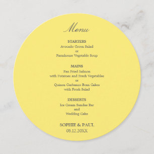 Butter Yellow Round Wedding Menu