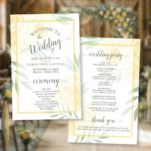 Butter Yellow & Sage Roses Budget Wedding Program