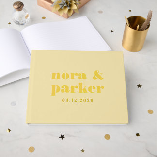 Butter Yellow Simple Monogram Wedding Guest Book