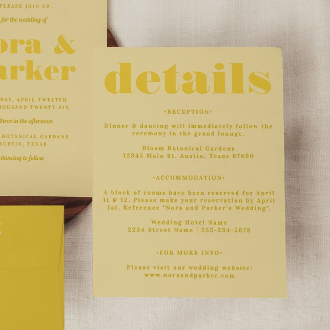 Butter Yellow Simple Wedding Details Enclosure Card (Butter Yellow Simple Wedding Details Enclosure Card)