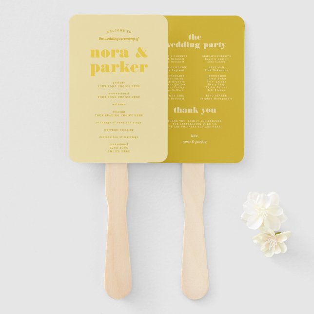 Butter Yellow Simple Wedding Program Hand Fan (Front and Back)