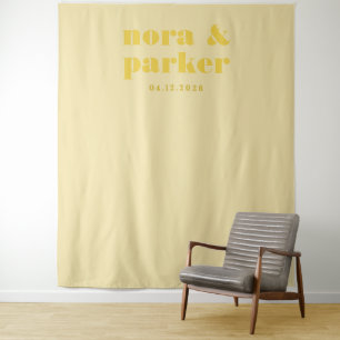 Butter Yellow Simple Wedding Welcome Backdrop Sign Tapestry