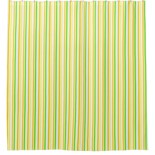 Butter Yellow  Soft Green Stripes Shower Curtain (Front)