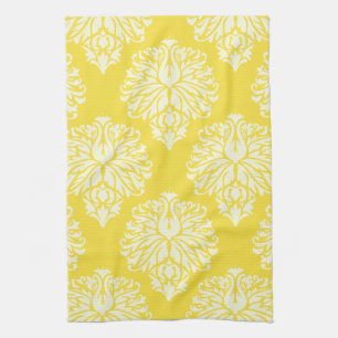 Butter Yellow Southern Cottage Damask Tea Towel
