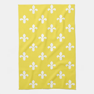 Butter Yellow Southern Cottage Fleur de Lys Tea Towel