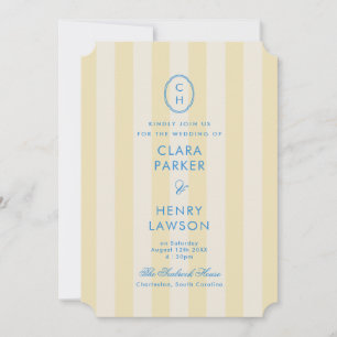 Butter Yellow Striped Coastal Wedding Die-Cut Invitation