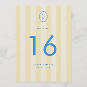 Butter Yellow Striped Monogram Table Number