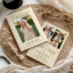 Butter Yellow Striped Preppy Graduation Invitation