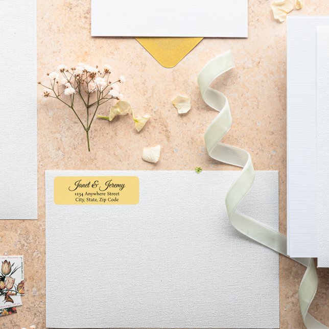 Butter Yellow Stylised Name Wedding Return Address Label (In Situ Wedding)