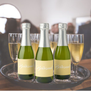 Butter Yellow Stylised Script Wedding Bridesmaid Sparkling Wine Label