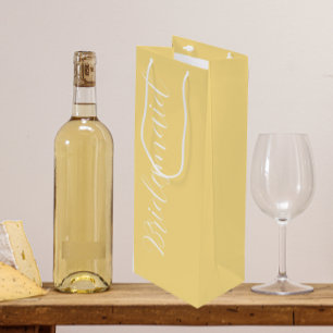Butter Yellow Stylised Script Wedding Bridesmaid Wine Gift Bag