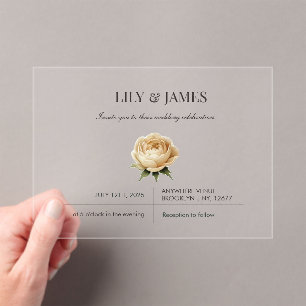 Butter Yellow Watercolor Floral Classic Elegant Acrylic Invitations