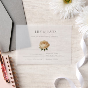 Butter Yellow Watercolor Floral Classic Elegant Vellum Invitations