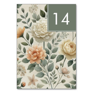 Butter Yellow Watercolor Floral Elegant Wedding  Table Number